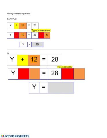 Adding One step equations using color codes