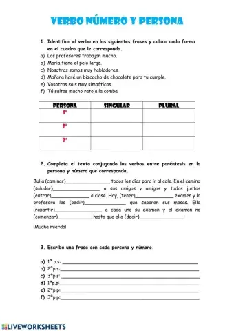 Verbo: número y persona