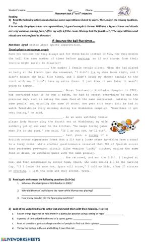 Placement test 5th to 6th Intensive GVR