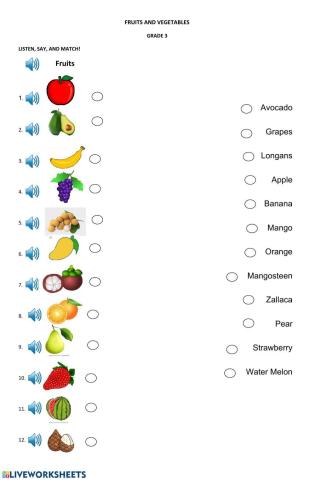 Fruits and vegetables