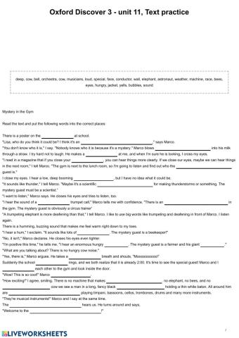 Oxford Discover 3 - unit 11,  gapped text
