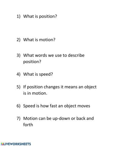 Position,motion and speed