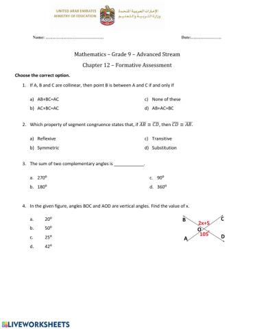 Chapter 12 - Reasoning and Proof  MCQ 