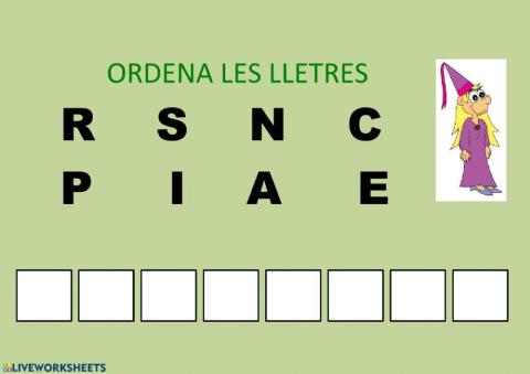 Ordena lletres PRINCESA
