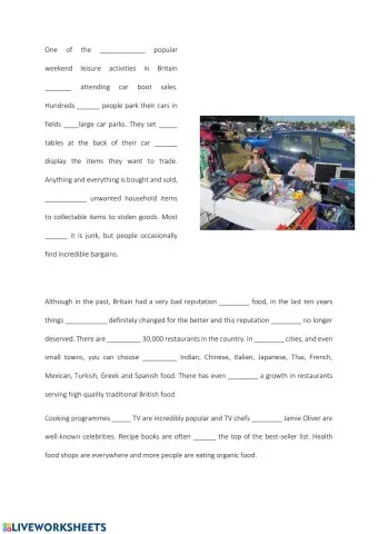 Use of English - Car boot sales, restaurants