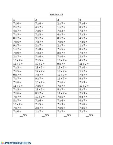 Math Facts x 7