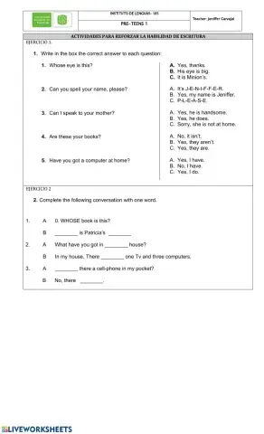 Actividades para reforzar la habilidad escritura