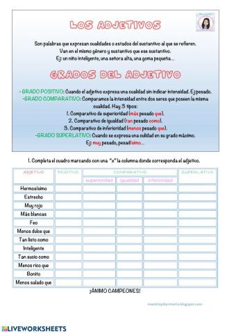 Clasificación de adjetivos