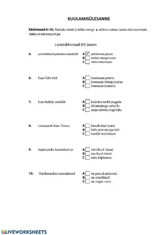 KUULAMISÜLESANNE-Lemmikloomad töö juures