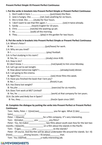 Present Perfect Simple- Present Perfect Continuous