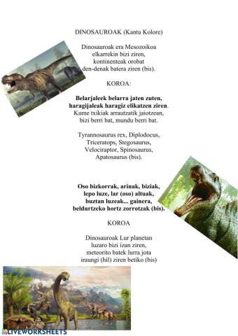 Dinosauroak - Kantu Kolore