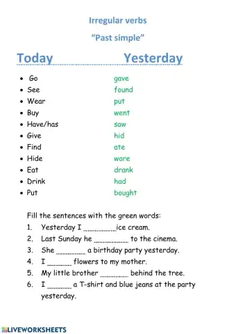 Past simple irregulars