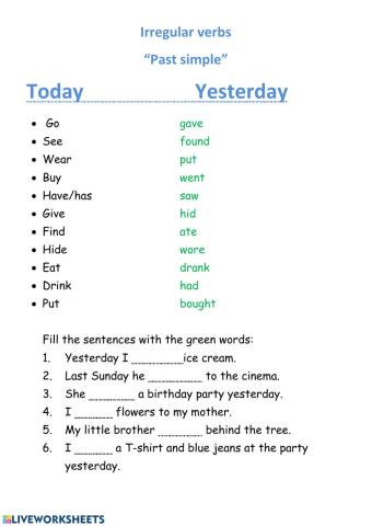 Past simple irregulars