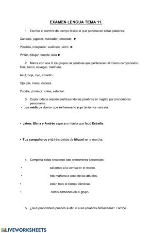 Examen lengua tema 11