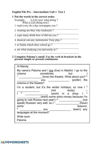 English File Pre-Intermediate Test 1