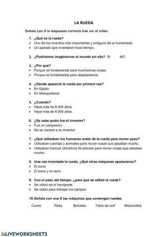 Comprensión vídeo la rueda