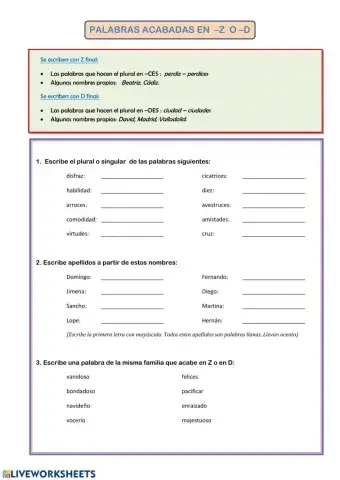 Palabras acabadas en Z o D