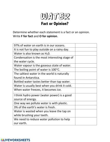 Water: Fact or Opinion