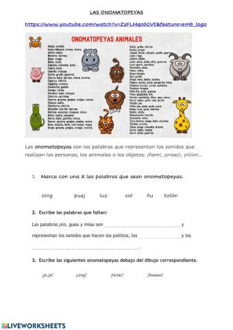 Ejercicios de onomatopeyas