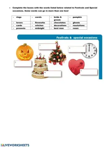 Festivals and special occasions - Complete the boxes - Trinity