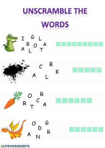 Unscramble the words - A, B, C and D