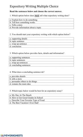 Expository Writing Multiple Choice