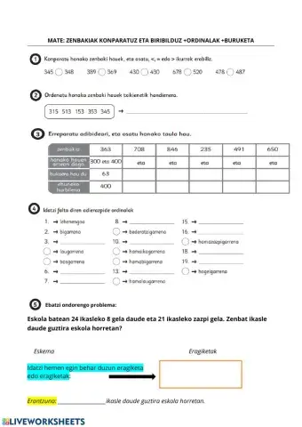 Zenbakiak konparatuz eta borobilduz+ordinalak