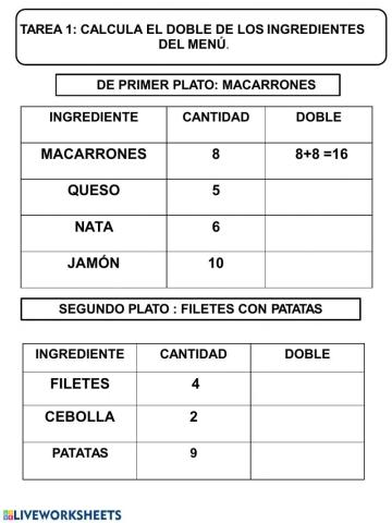 Calcula el doble de los ingredientes