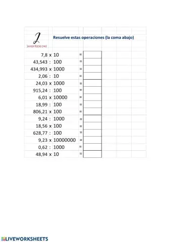 Operaciones con la unidad seguida de ceros 20