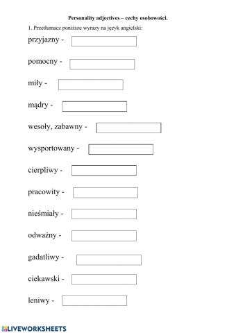 Personality adjectives