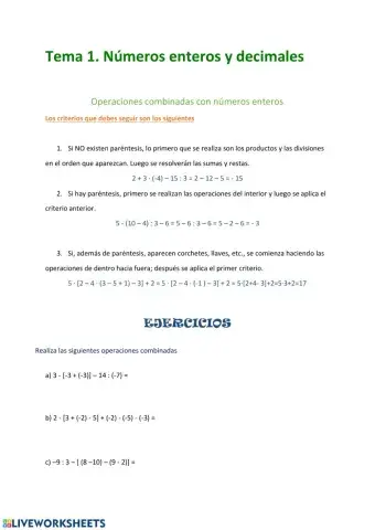Operaciones combinadas con números enteros