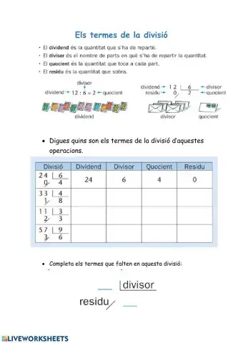 Els termes de la divisió