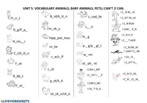 Letters leak.animals, baby animals, I CAN-CAN'T