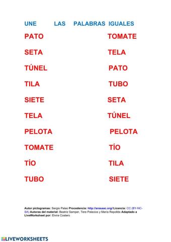 Une las palabras iguales