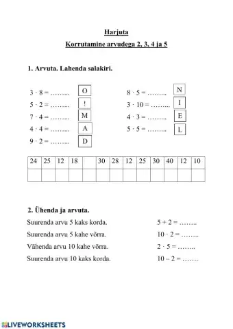 Korrutamine arvudega 2-5