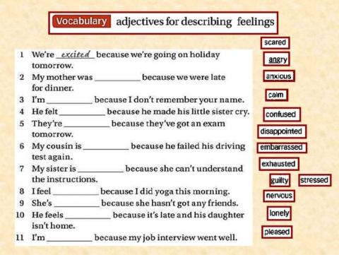 Adjectives describing feelings