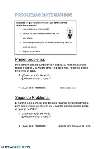 Problemas matemáticas-suma- una operación