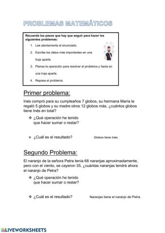 Problemas matemáticas-suma- una operación