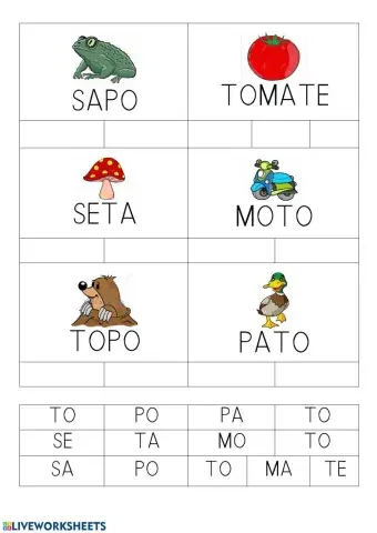 Lectura 3 con palabras por sílabas mayúsculas