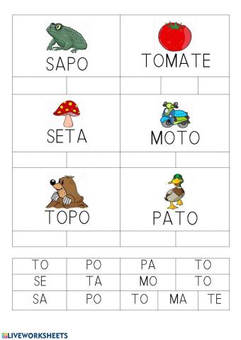 Lectura 3 con palabras por sílabas mayúsculas