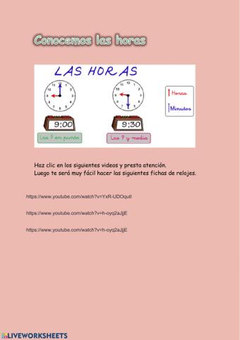 Las horas en punto y horas y media