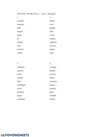 Word list for study