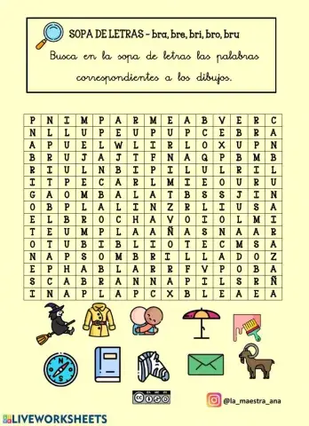 Sopa de letras bra, bre, bri, bro, bru