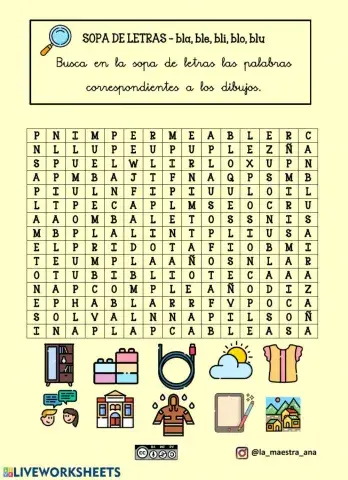 Sopa de letras bla, ble, bli, blo, blu