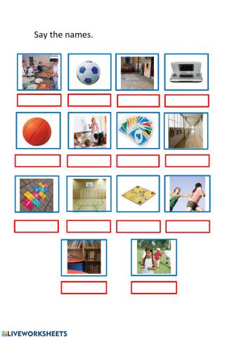 Say the names of games and places at school