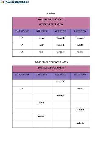 Formas impersonales regulares