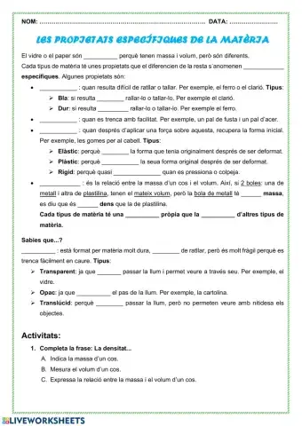 Les propietats específiques de la matèria