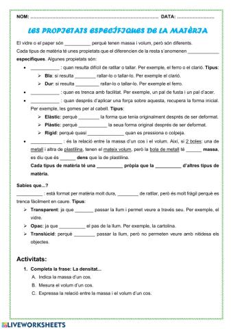 Les propietats específiques de la matèria