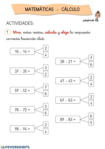 Cálculo + y - 2 cifras sin llevadas