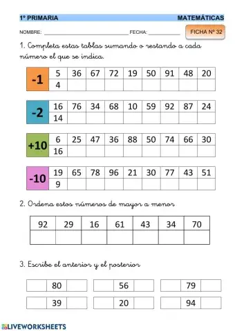 Matemáticas 1º - ficha 32